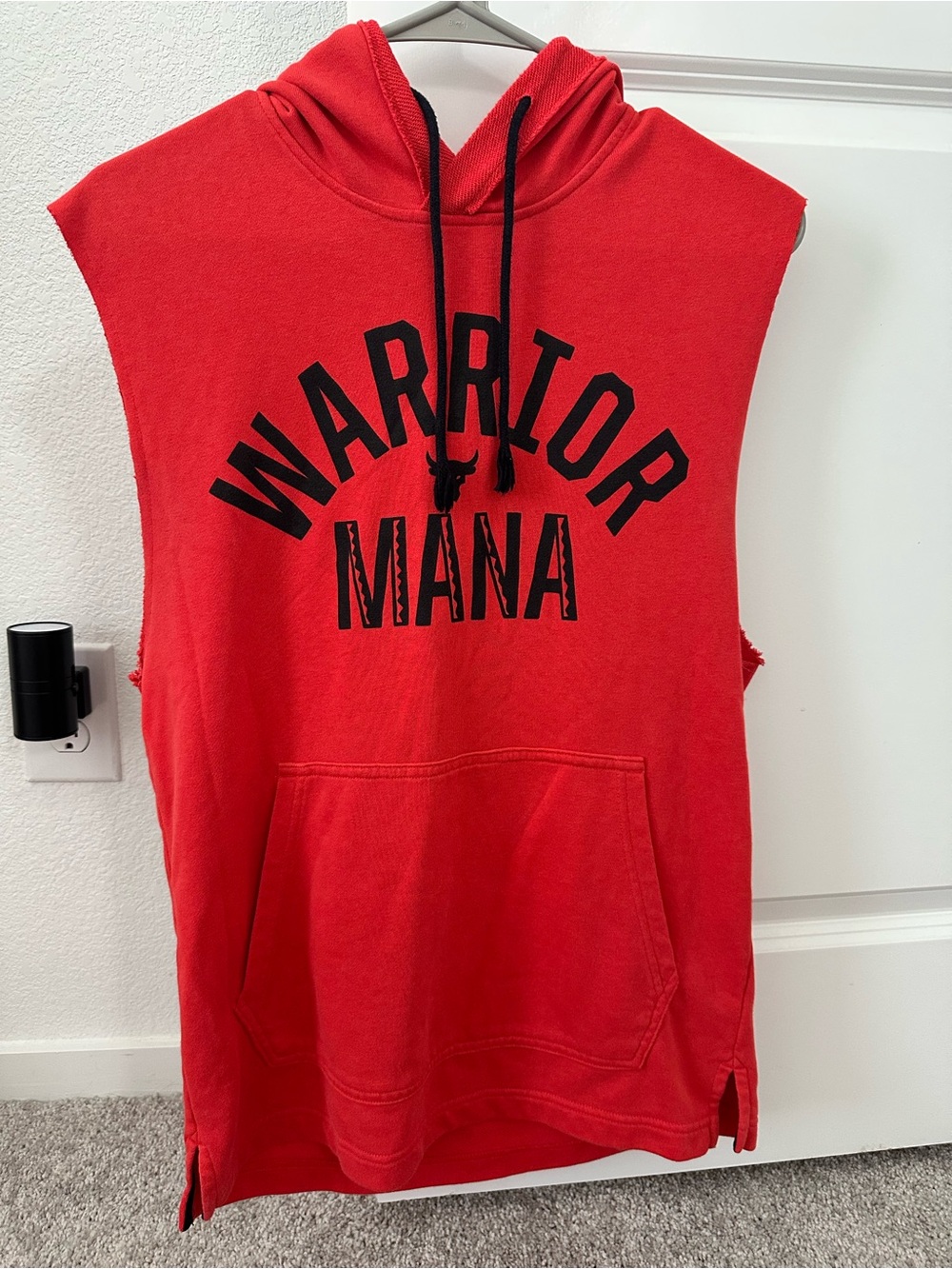 Under Armour Red Hooded Sleeveless Top with Black Logo